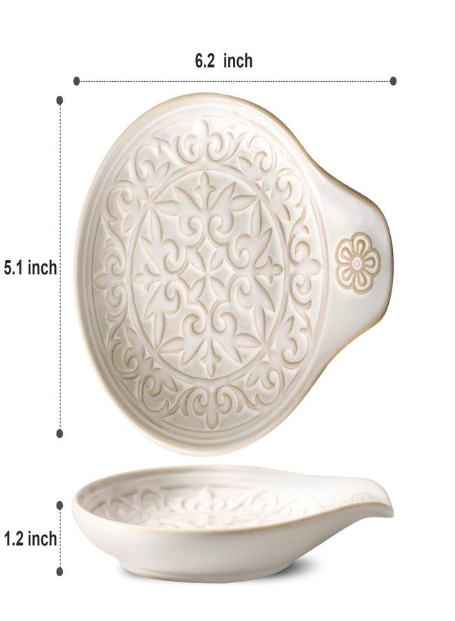 Howise Farmhouse Ceramic Spoon Rests Holder for Kitchen Counter Stove Top (White-A4) - Image 2
