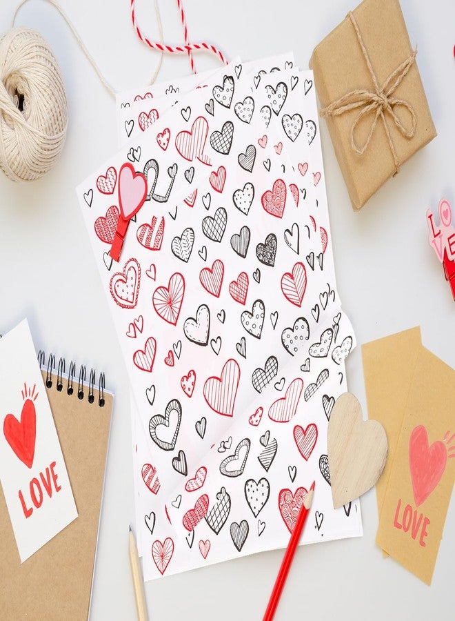 Linelglobal 100 Pack Valentine Treat Bag Plastic Valentines Gift Bag with Handle for Party Goodie 7.8x11.8 Heart Design - Image 5