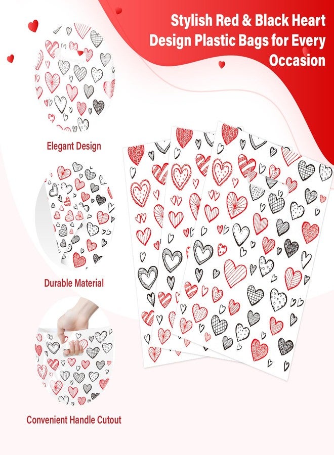 Linelglobal 100 Pack Valentine Treat Bag Plastic Valentines Gift Bag with Handle for Party Goodie 7.8x11.8 Heart Design - Image 3