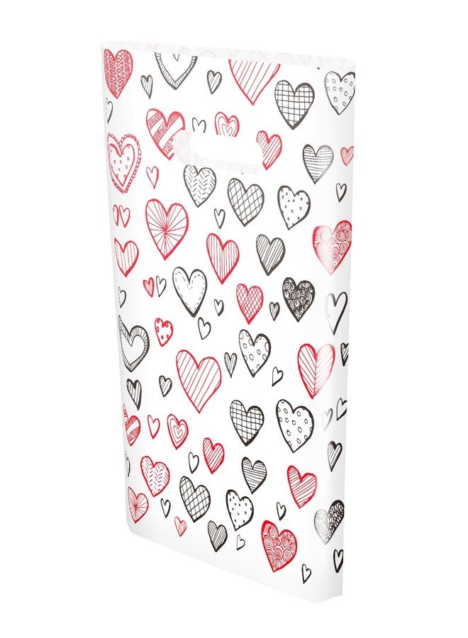 Linelglobal 100 Pack Valentine Treat Bag Plastic Valentines Gift Bag with Handle for Party Goodie 7.8x11.8 Heart Design - Image 1
