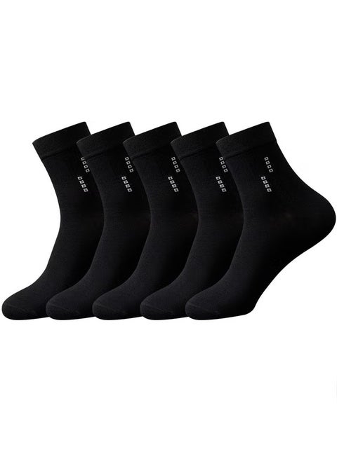 5-Pair 100% Cotton Men's Socks: Mid-Calf, Formal, Moisture-Wicking, Suitable for All Seasons in a Variety of Colors for Business Casual Wear