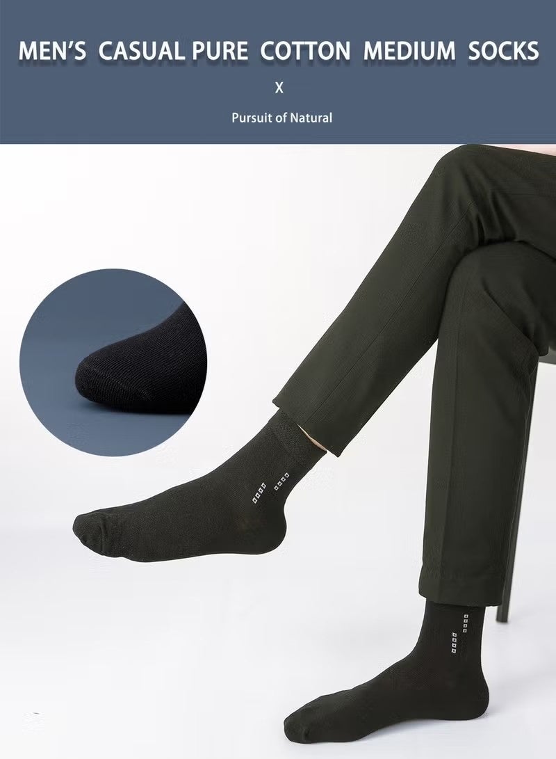 5-Pair 100% Cotton Men's Socks: Mid-Calf, Formal, Moisture-Wicking, Suitable for All Seasons in a Variety of Colors for Business Casual Wear
