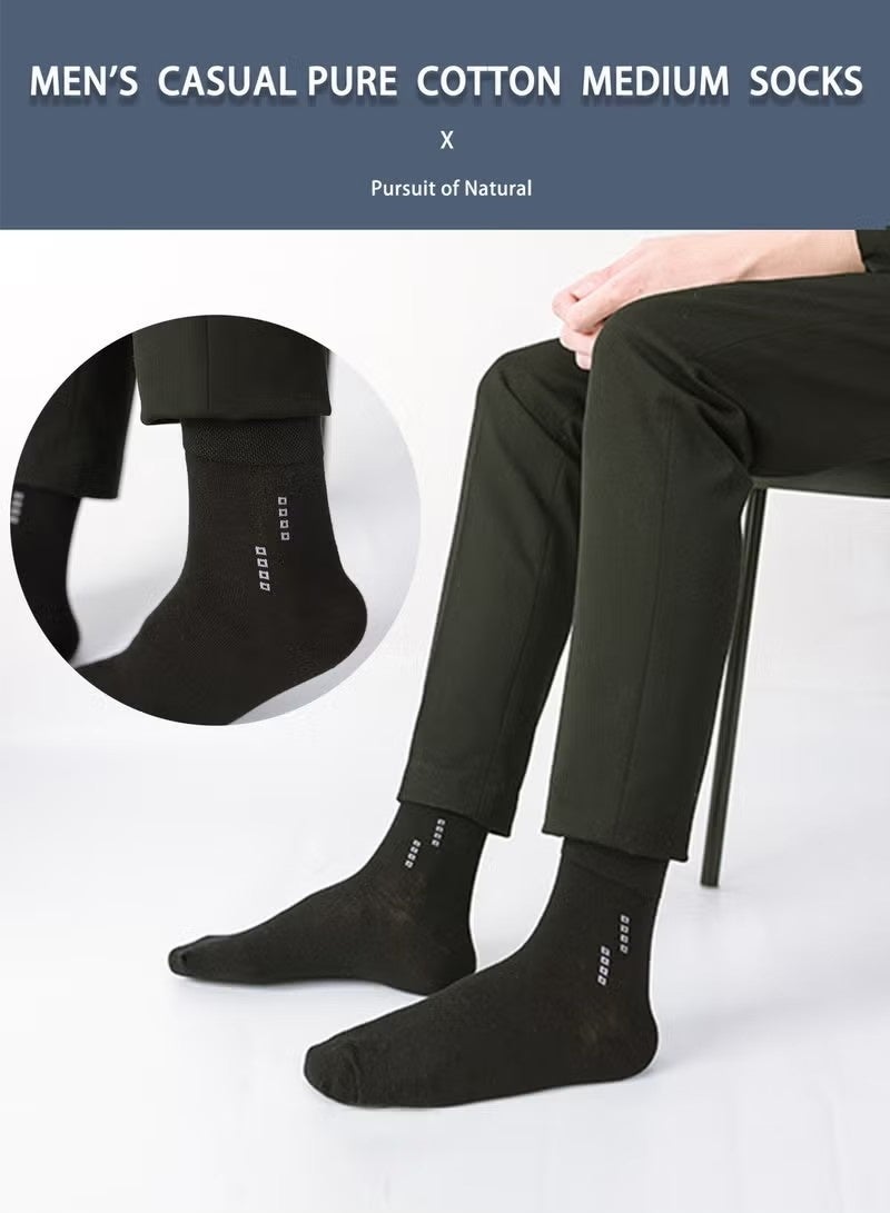5-Pair 100% Cotton Men's Socks: Mid-Calf, Formal, Moisture-Wicking, Suitable for All Seasons in a Variety of Colors for Business Casual Wear