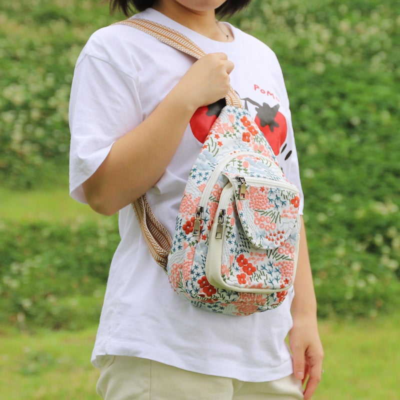 SILKAREA Vintage Embroidered Floral Ethnic Backpack for Women Handbag Shoulder Bag Mini Travel Purse (Flower Sea White) - Image 2