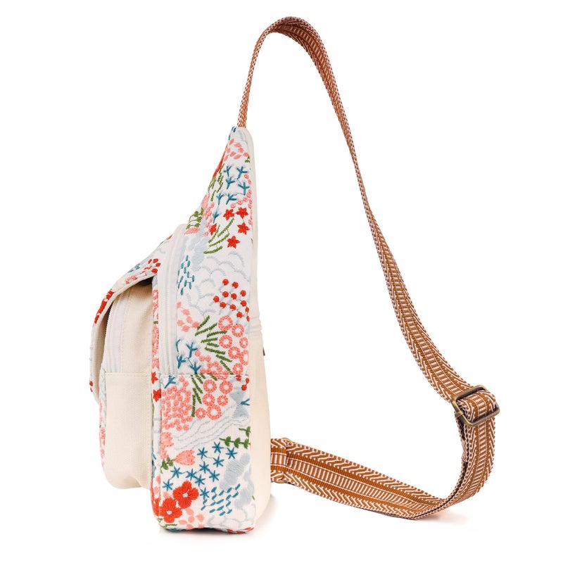 SILKAREA Vintage Embroidered Floral Ethnic Backpack for Women Handbag Shoulder Bag Mini Travel Purse (Flower Sea White) - Image 4