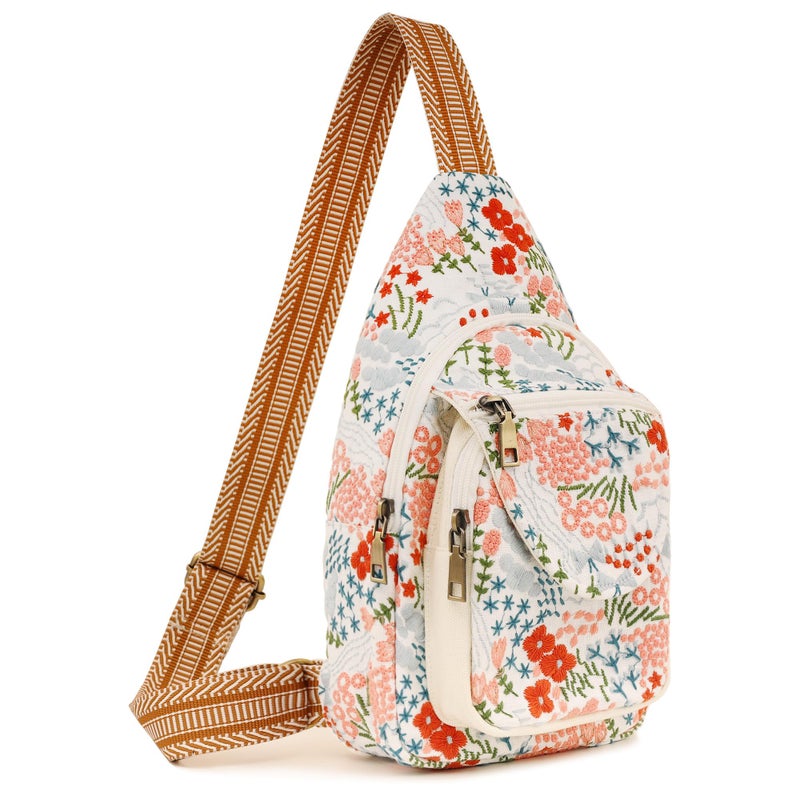 SILKAREA Vintage Embroidered Floral Ethnic Backpack for Women Handbag Shoulder Bag Mini Travel Purse (Flower Sea White) - Image 1