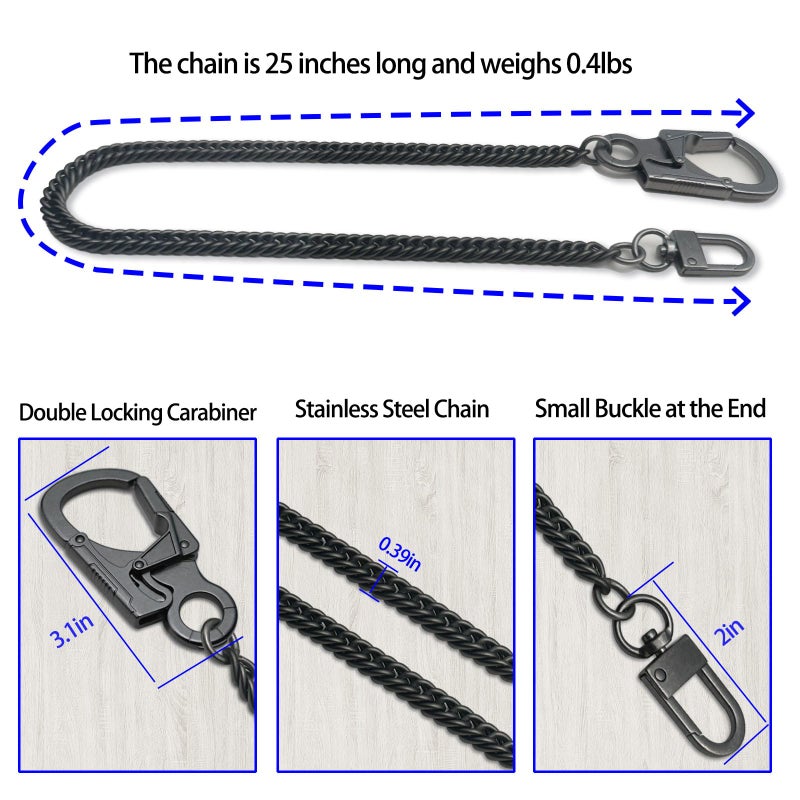 Ahiller Wallet Chain, 25''Heavy Duty Biker Wallet Chains for Men, Anti Lost Keychain,Belt,Pocket Jean Pant Chain for Keys(W-JRL-Gunmetal-1P) - Image 4
