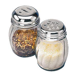 AMZ Empire 6-Ounces Glass Spices Shaker With Perforated Stainless Steel Top And Parmesan Cheese Shaker With Slotted Stainless Steel Top/Set of 2/Bulk Swirl Retro Style Dispensers With Lids/Salt & Pepper Shakers - Image 1
