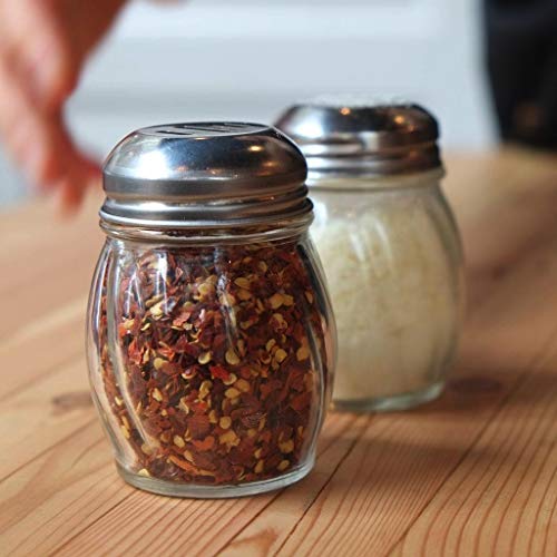 AMZ Empire 6-Ounces Glass Spices Shaker With Perforated Stainless Steel Top And Parmesan Cheese Shaker With Slotted Stainless Steel Top/Set of 2/Bulk Swirl Retro Style Dispensers With Lids/Salt & Pepper Shakers - Image 2