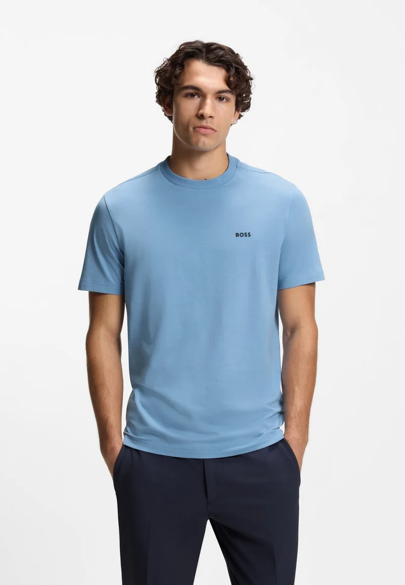 BOSS Stretch-cotton T-shirt with contrast logo