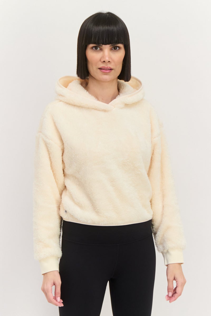 adidas Originals Women Sportswear Fit Long Sleeves Outdoor Fluffy-Teddy Hoodie, Cream  - Image 1