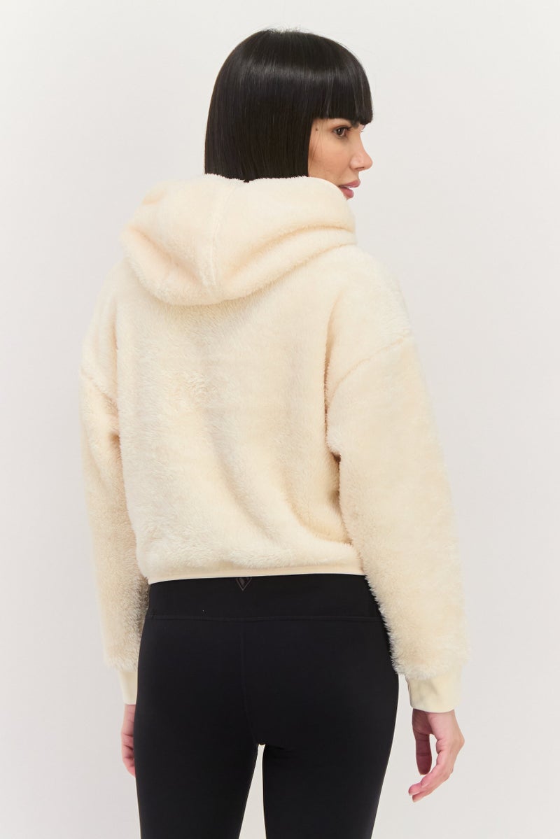 adidas Originals Women Sportswear Fit Long Sleeves Outdoor Fluffy-Teddy Hoodie, Cream  - Image 3