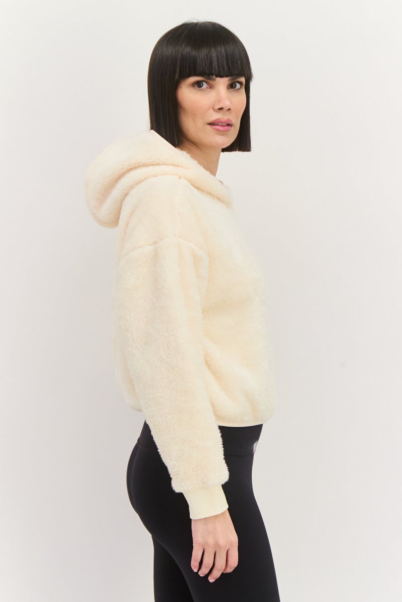 adidas Originals Women Sportswear Fit Long Sleeves Outdoor Fluffy-Teddy Hoodie, Cream  - Image 2