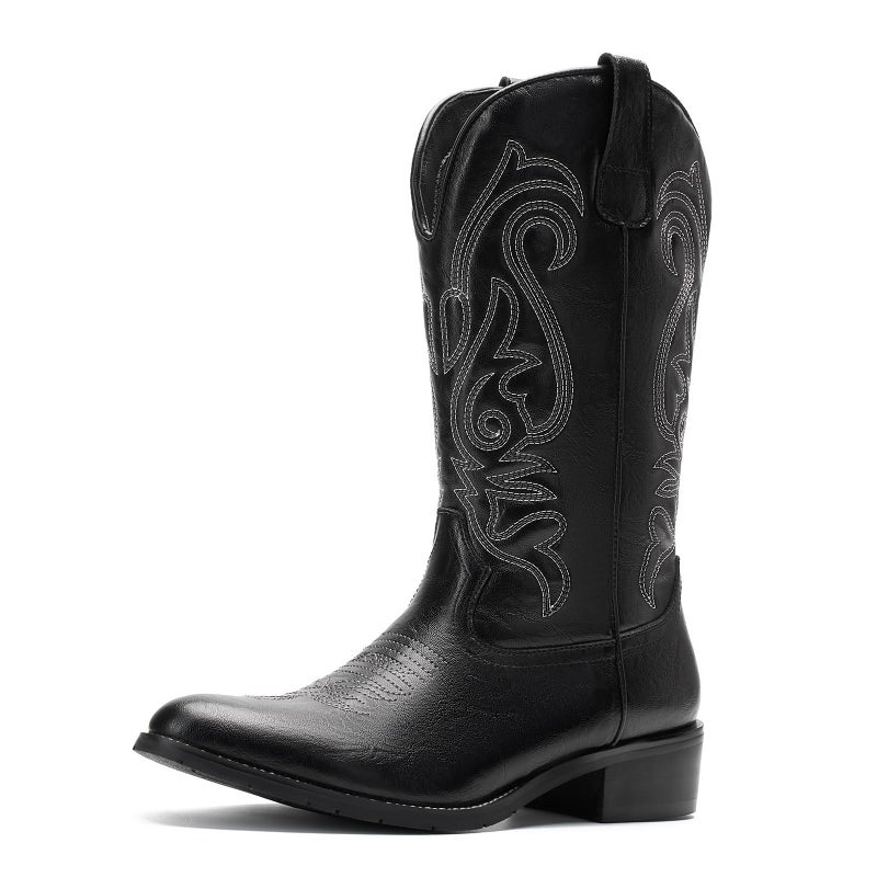 TruVeld Mens Cowboy Boots with Pointed Toe in Black Retro Western Style and Embroidery Botas Vaqueras para Hombre - Image 1