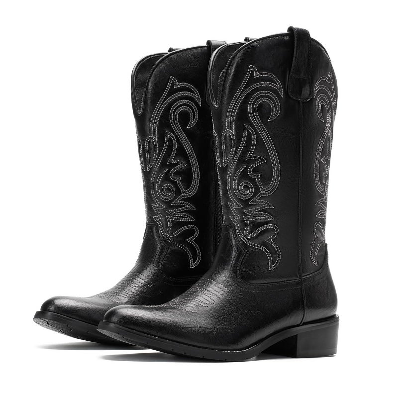 TruVeld Mens Cowboy Boots with Pointed Toe in Black Retro Western Style and Embroidery Botas Vaqueras para Hombre - Image 4