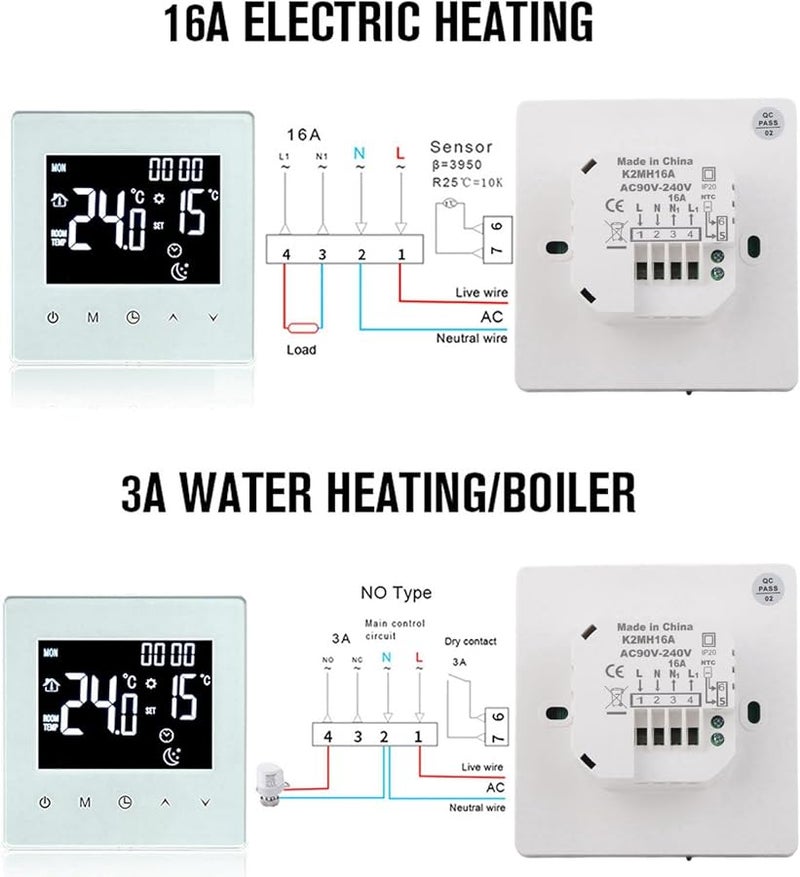 Programmable Home Thermostat LCD Display 3 Meter Sensor Line AC90 240V Type 4 Black - Image 3