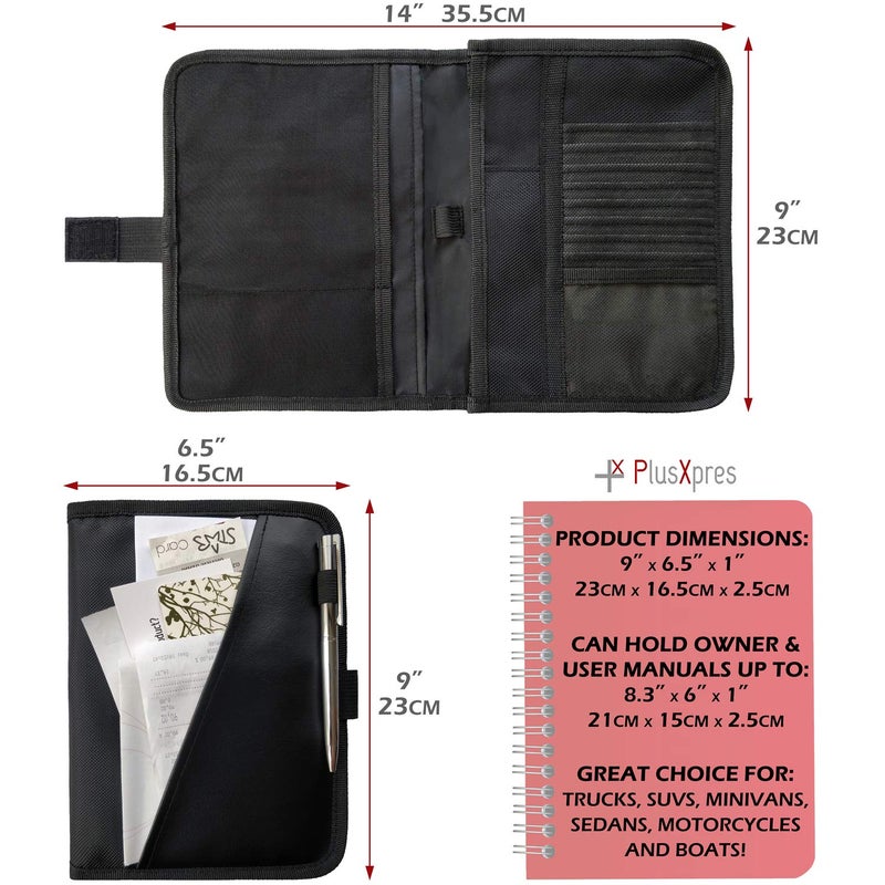 PlusXpres Glove Box Compartment Organizer - Car Document Holder - Owner Manual Case Pouch - Vehicle Storage Wallet for Registration & Insurance Card - Premium Auto Paperwork Holder - Log Book included - Black  - Image 4