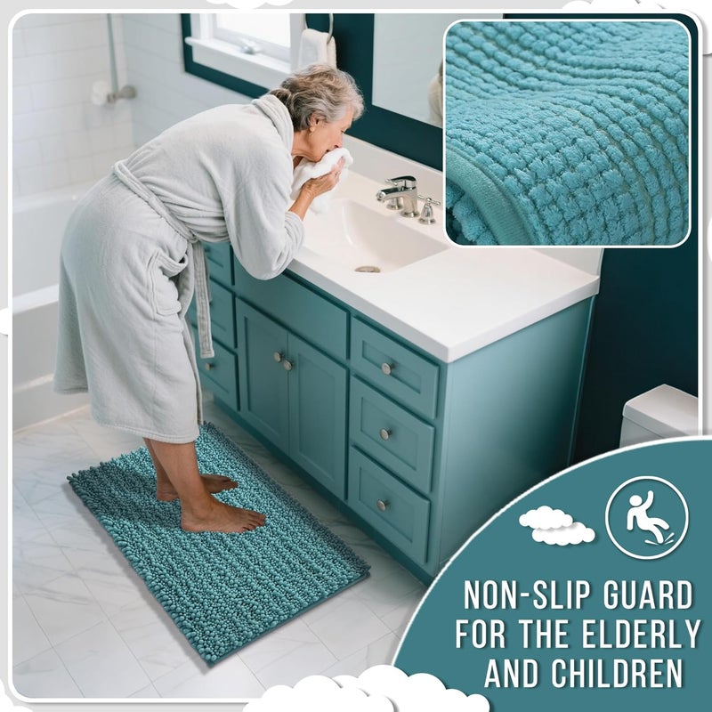 Yimobra Bathroom Rug Set 3 Piece - Super Absorbent Quick Dry Chenille Bath Mats & Toilet Rug, Non Slip Machine Washable, Extra Thick Shaggy Floor Mat for Shower Tub Sink, Teal Blue - Image 4