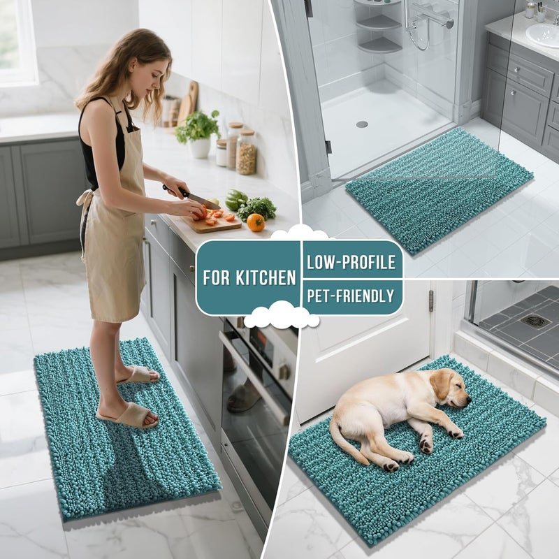 Yimobra Bathroom Rug Set 3 Piece - Super Absorbent Quick Dry Chenille Bath Mats & Toilet Rug, Non Slip Machine Washable, Extra Thick Shaggy Floor Mat for Shower Tub Sink, Teal Blue - Image 5