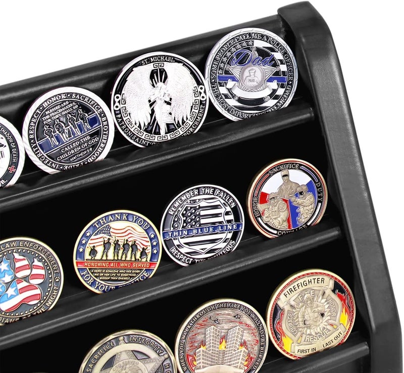 ASmileIndeep 3 Rows Military Challenge Coin Display Case Wall Mount Wooden Army Coin Holder Stand Rack, Holds 21-24 Coins, Black - Image 5
