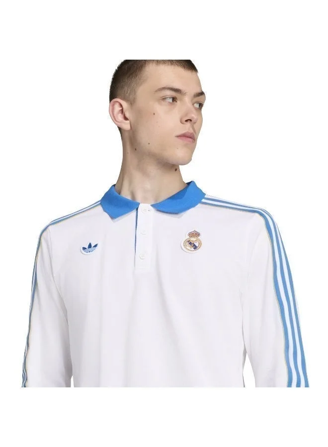 اديداس قميص بولو رجالي أبيض بأكمام طويلة من ريل آيكون