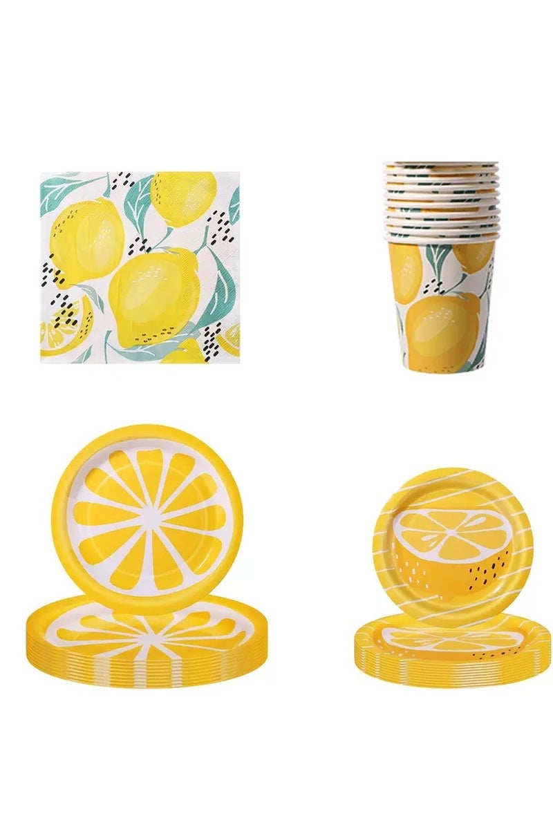 أدوات مائدة حفلات مستوحاة من الليمون، لافتة إكليل أصفر مزخرف، أدوات مائدة حفلات أعياد ميلاد الأطفال، لوازم حفلات يمكن التخلص منها لتزيين الحفلات أصفر 107 قطعة - Image 2