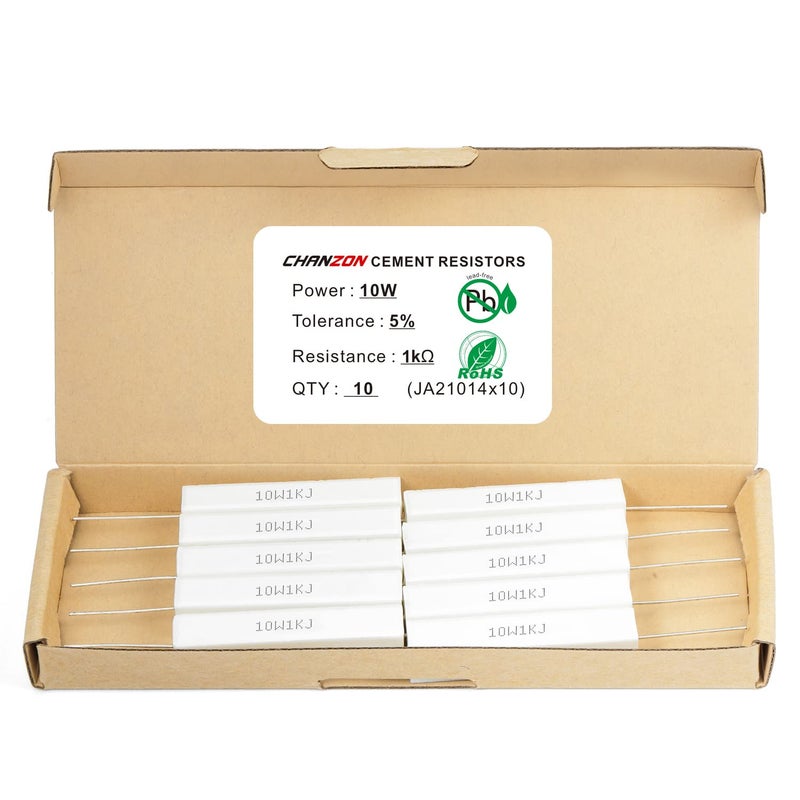 CHANZON 10pcs 10W Ceramic Cement Resistor 1K Ω ohm ±5% Tolerance Wirewound Induction 1KR - Image 1