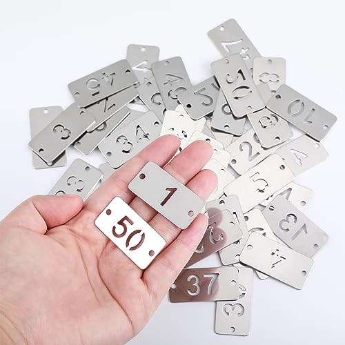Hicarer 1-100 Numbered Tags 100 Pcs Rectangle Metal Tags Stainless Steel Number ID Key Tag with Holes for Hotel Dormitory Lockers(1.57 x 0.79 Inches) - Image 3