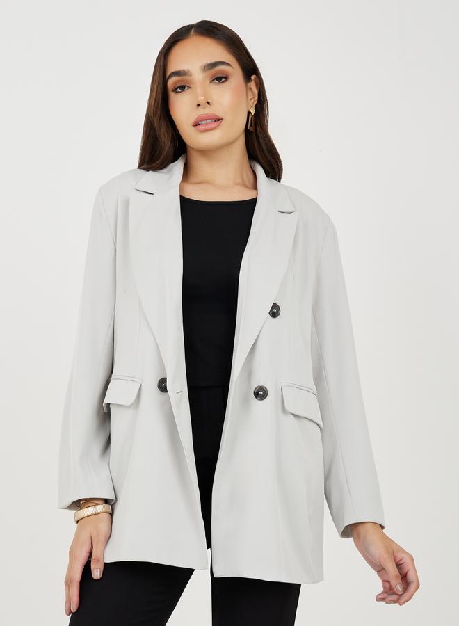 Styli Oversized Fit Longline Double Breasted Blazer  - Image 1