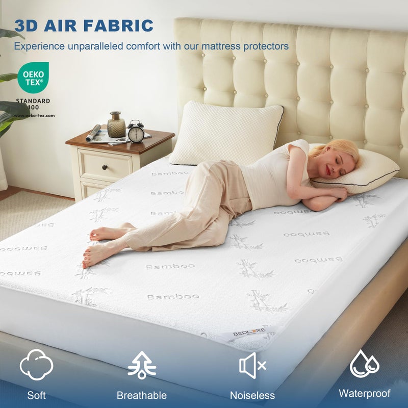 BEDLORE واقي مرتبة كينج مقاس كبير مقاوم للماء، وسادة مرتبة مناسبة لعمق 6"-18" جيب، غطاء مرتبة سرير من قماش 3D هوائي بدون ضوضاء قابل للغسل لغرفة النوم، الفندق - Image 3
