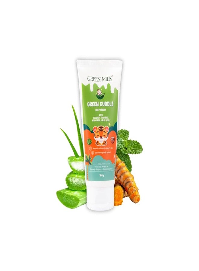 Green Milk Green Cuddle Baby Cream | Gentle Nappy Care Cream with Turmeric, Tulsi, Aloe Vera & Vetiver | Helps Protect Sensitive Baby Skin | Lightweight & Non-Sticky | From 3+ Months | No Parabens or Mineral Oil | 100 g - Image 1