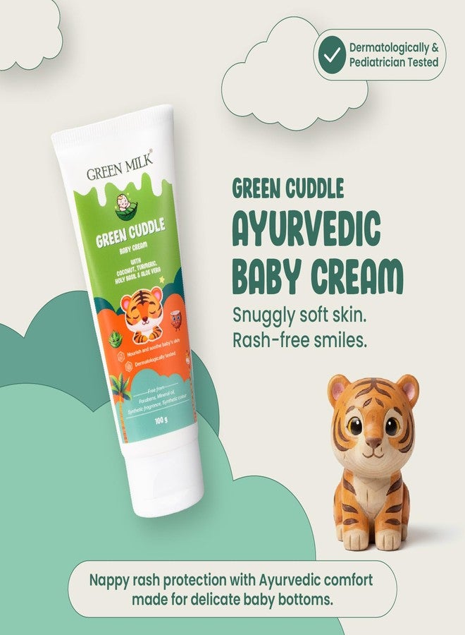 Green Milk Green Cuddle Baby Cream | Gentle Nappy Care Cream with Turmeric, Tulsi, Aloe Vera & Vetiver | Helps Protect Sensitive Baby Skin | Lightweight & Non-Sticky | From 3+ Months | No Parabens or Mineral Oil | 100 g - Image 2
