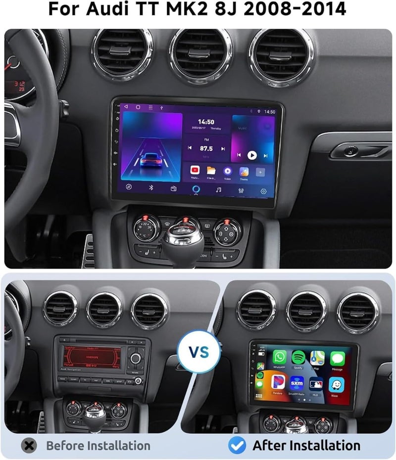 Vierex Android Car Radio for Audi TT MK2 8J 2008-2014 with Wireless CarPlay/Android Auto,QLED Touch Screen, GPS Navigation, BT, DSP WiFi, Split Screen AHD Camera (4GB RAM Carplay) - Image 2