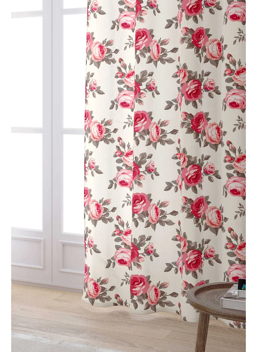 Cango Home Pink Beige Floral Digital Printed Curtain CGH201-PR