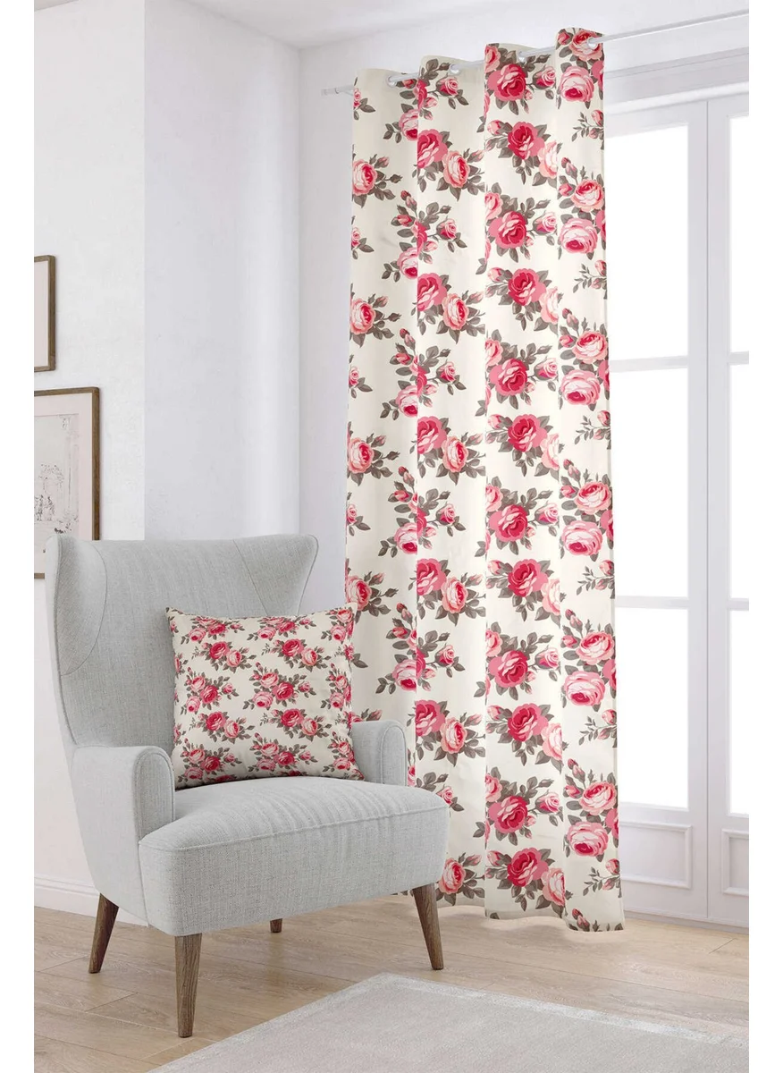 Cango Home Pink Beige Floral Digital Printed Curtain CGH201-PR