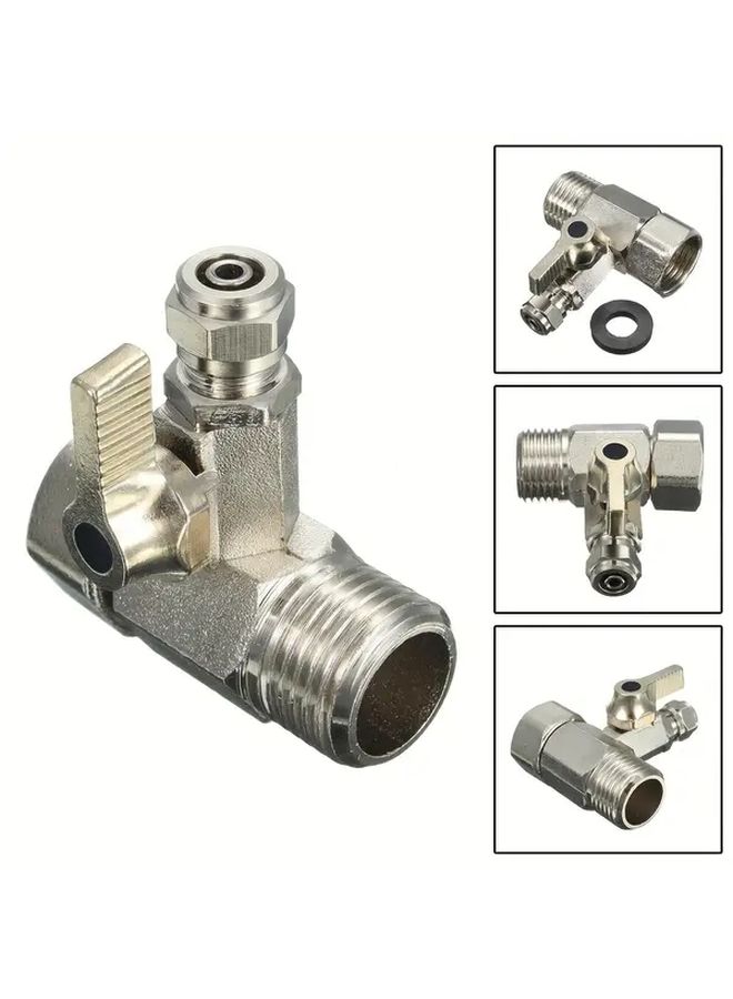 Silvery 1 2 To 1 4 Chrome Water Adapter With Shut Off Ball Valve And Tee Corrosion Resistant Threaded Faucet - Image 5