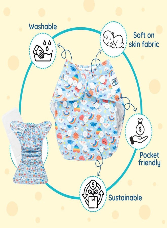 Bumsies Reusable Cloth Diaper with Removable Insert for NewBorn Baby/Toddler - Adjustable, Washable, Skin-Friendly | Absorbs up to 3pees | Helps in Potty Training | For 2-5 kgs | 0-3 months, Blue - Image 2