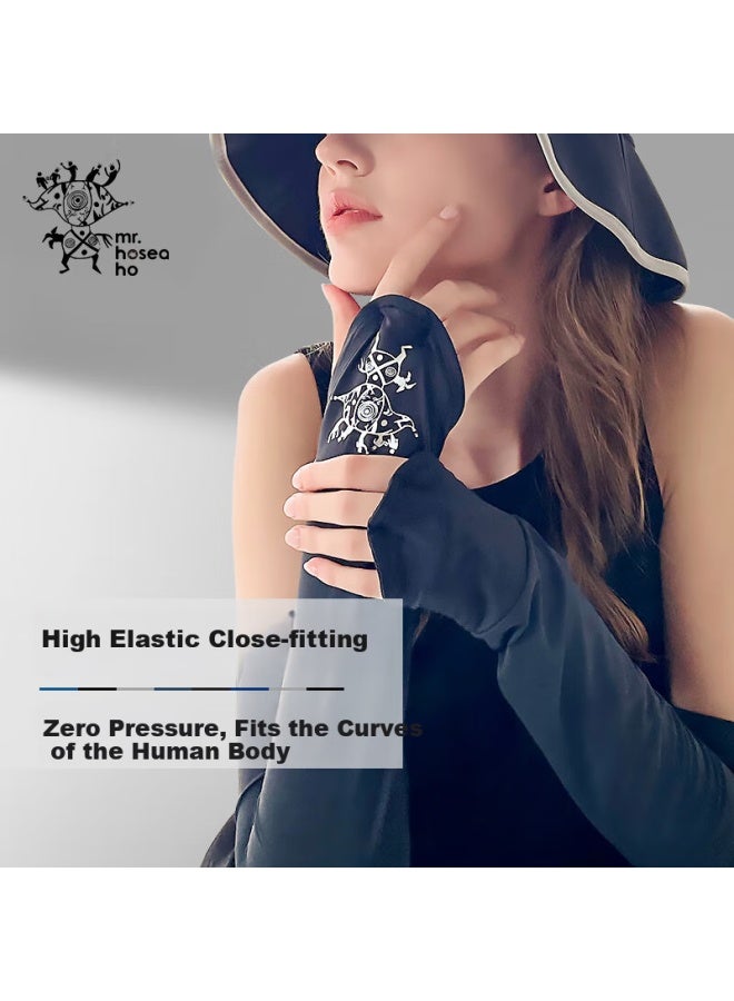 Hoii Mr Hosea Sun Protection Ice Silk Arm Sleeves, Black And White Breathable Arm Guards, Uv Protection, Black Arm Sleeves, Size L - Image 2