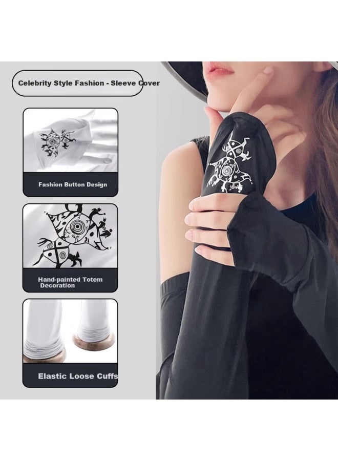 Hoii Mr Hosea Sun Protection Ice Silk Arm Sleeves, Black And White Breathable Arm Guards, Uv Protection, Black Arm Sleeves, Size L - Image 1