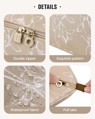 EACHY Travel Makeup Bag,Large Capacity Cosmetic Bags for Women,Waterproof Portable Pouch Open Flat Toiletry Bag Pattern Makeup Bag (F-Brown-Large) - Image 5