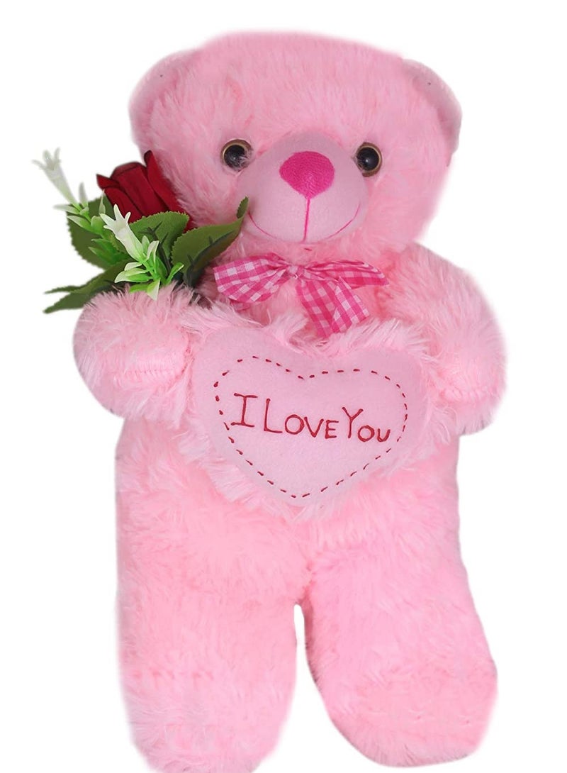 Tickles Tickles Happy Pink Standing Teddy with Rose Plush Animal Soft Toy for Kids (Size: 32 cm)  - Image 1