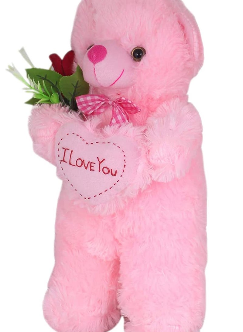 Tickles Tickles Happy Pink Standing Teddy with Rose Plush Animal Soft Toy for Kids (Size: 32 cm)  - Image 2