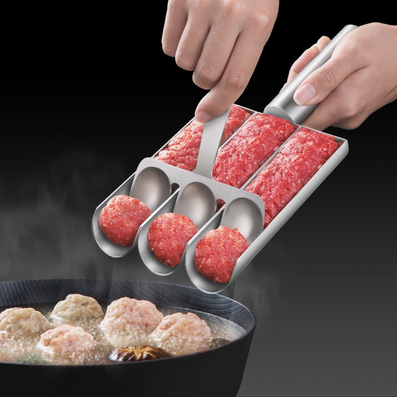 Spot Meatball Maker 304 Stainless Steel Meatball Artifact Fish Ball Meatball Mold Shrimp Slider Croquette Mold(Triple Meatball Scraper Spoon) - Image 2