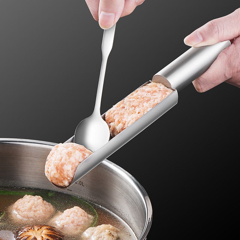 Spot Meatball Maker 304 Stainless Steel Meatball Artifact Fish Ball Meatball Mold Shrimp Slider Croquette Mold(Triple Meatball Scraper Spoon) - Image 3