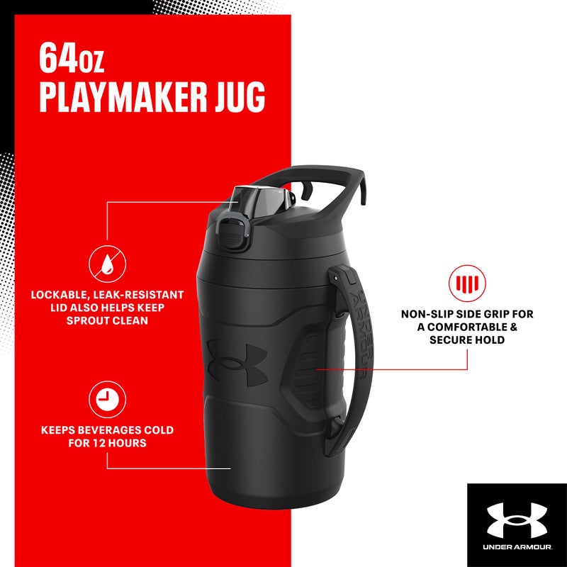 Under Armour Sports Water Jug  64oz Insulated Water Bottle w/Handle  Half Gallon  Fence Hook  Leak Resistant  Baseball  Football & More - Image 2