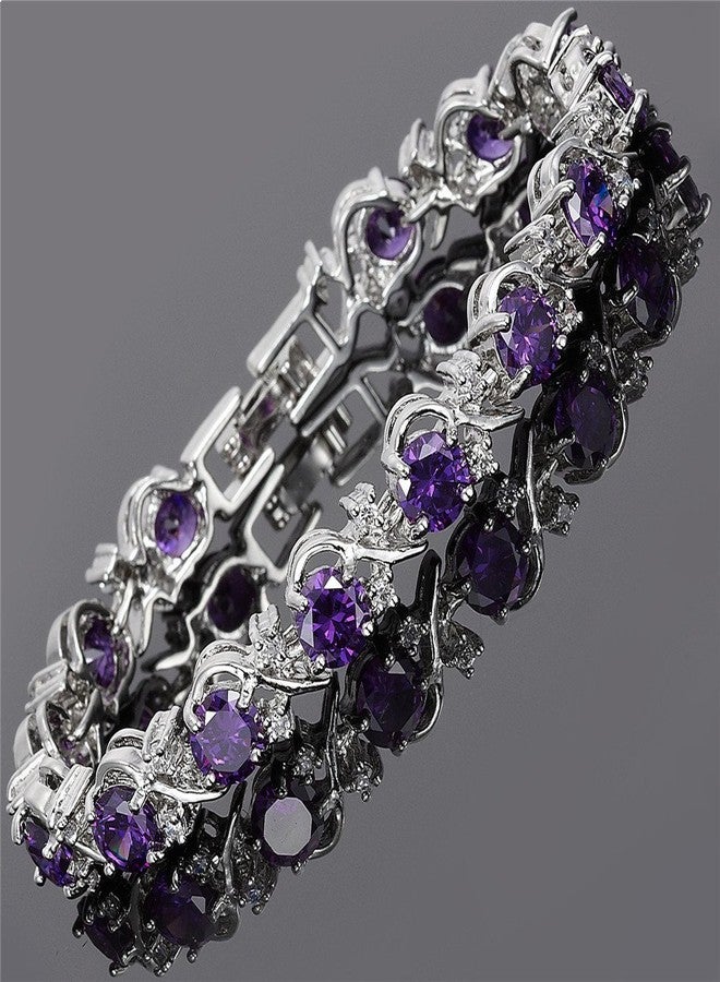 RIZILIA BLOSSOM Tennis Bracelet & Round Cut CZ [6 Colors available] in White Gold Plated, 7", 7 inches, Stone White Gold Brass Nickel - Image 3