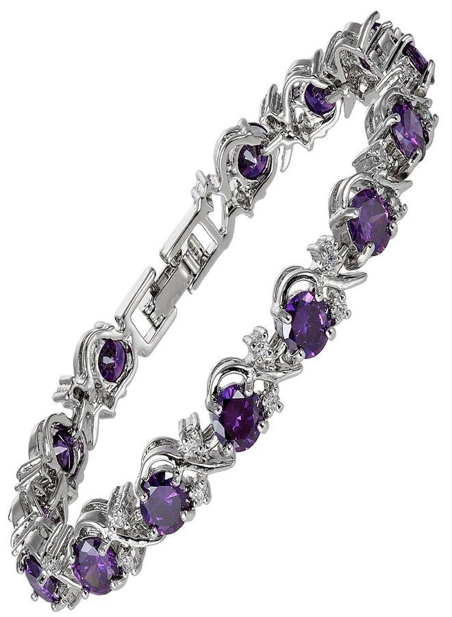 RIZILIA BLOSSOM Tennis Bracelet & Round Cut CZ [6 Colors available] in White Gold Plated, 7", 7 inches, Stone White Gold Brass Nickel - Image 1