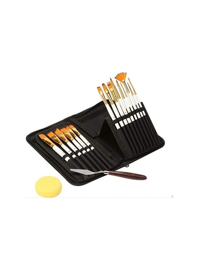 WDA 15Pcs Nylon Hair artist Paint Brushes Palette Knife Sponge set with Storage Case Watercolors acrylic Oil Painting art supplies  - Image 1