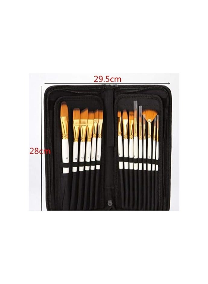 WDA 15Pcs Nylon Hair artist Paint Brushes Palette Knife Sponge set with Storage Case Watercolors acrylic Oil Painting art supplies  - Image 2