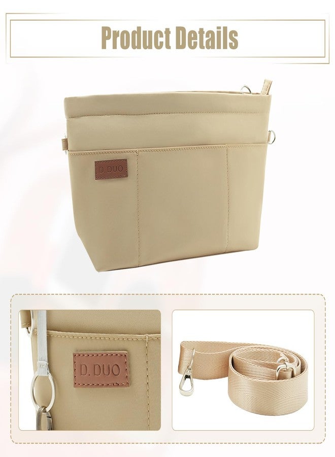 D.DUO Bag Organizer Insert, Crossbody Bag, Tote Organizer Insert with Adjustable Bag Strap, Waterproof Nylon Purse Inserts (Beige, M) - Image 3